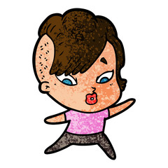 cartoon surprised girl pointing