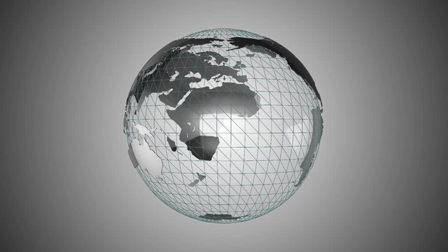 A rotating model of the earth with chrome continents. skeleton from the mesh. seamless loop.