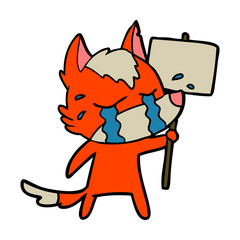 sad little fox cartoon character with protest sign