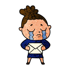 cartoon crying woman with letter