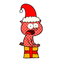 cartoon sitting christmas pig shouting