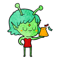 cartoon alien girl with bag of candy