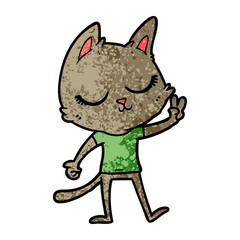 calm cartoon cat giving peace sign