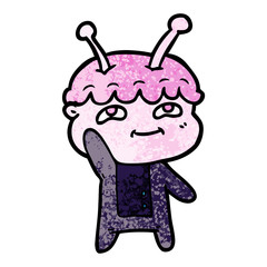 friendly cartoon spaceman waving