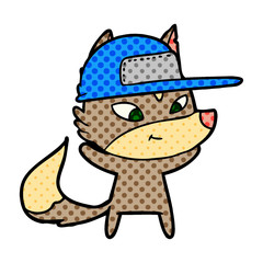 friendly cartoon wolf wearing trucker cap