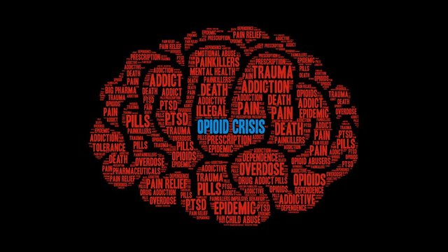 Opioid Crisis Word Cloud on a Black Background. 
