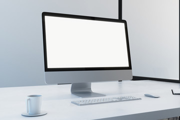 Creative designer desktop with white computer