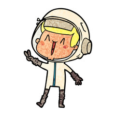 happy cartoon astronaut giving peace sign