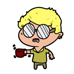 Obraz premium cartoon man jittery from drinking too much coffee