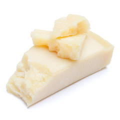 pieces of Parmesan cheese on white background