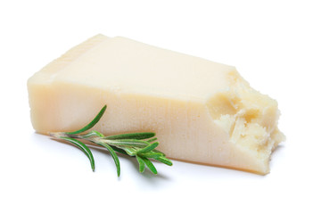 pieces of Parmesan cheese on white background