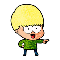 happy cartoon boy pointing