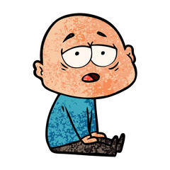 cartoon tired bald man