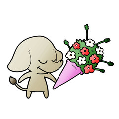 cartoon smiling elephant with flowers