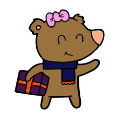 bear cartoon character with present
