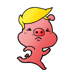 cartoon annoyed pig running