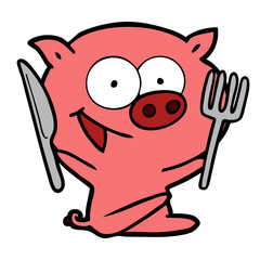 cheerful sitting pig cartoon