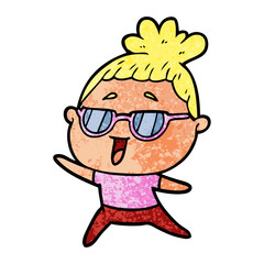 cartoon happy woman wearing spectacles