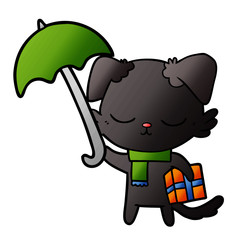 cute cartoon dog with christmas present