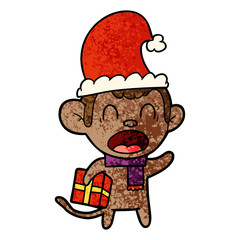 shouting cartoon monkey carrying christmas gift