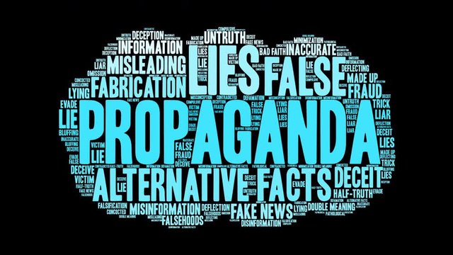 Propaganda Word Cloud on a black background.
