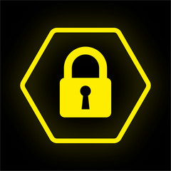 Neon Button Polygon - Schloss - Sicherheit