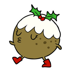 cartoon christmas pudding walking