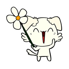 happy little dog with flower