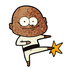 cartoon bald man karate kicking