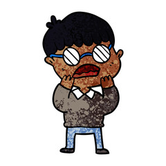 cartoon shocked boy wearing spectacles