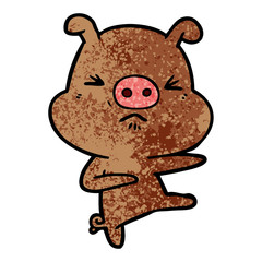 cartoon angry pig kicking out