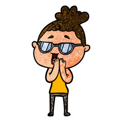 cartoon happy woman wearing spectacles