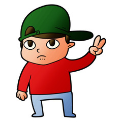 cartoon kid giving peace sign