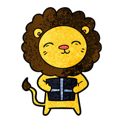 cartoon lion with christmas present