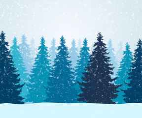 Obraz premium Vector illustration of winter forest with falling snowflakes
