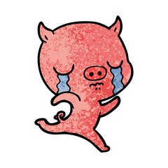 cartoon running pig crying