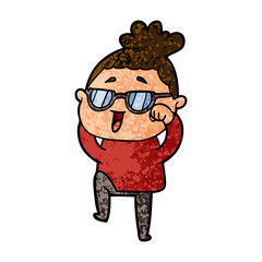 cartoon happy woman wearing spectacles