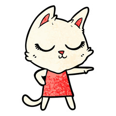 calm cartoon cat girl pointing