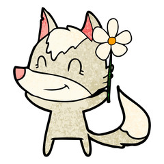 friendly cartoon wolf with flower