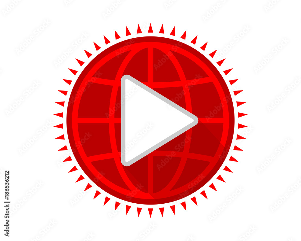 Poster red globe play icon audio start record image vector