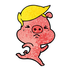 cartoon annoyed pig running