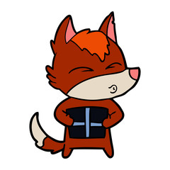 fox cartoon character with present