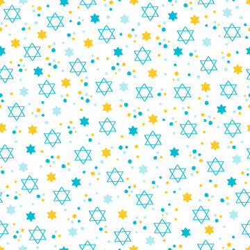 Rosh Hashanah Jewish New Year seamless pattern with confetti, stars