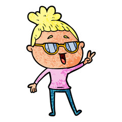cartoon happy woman wearing spectacles