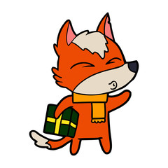fox cartoon character with present