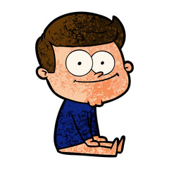 cartoon happy man sitting