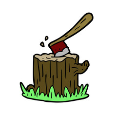 cartoon axe stuck in tree stump