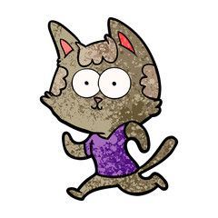 happy cartoon cat jogging