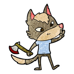 friendly cartoon wolf giving peace sign
