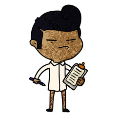 cartoon cool guy with fashion hair cut and clip board